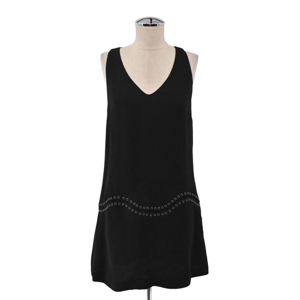 RAMY BROOK Dress Sz 2 Black Grommet Lace Up Drop Waist V Neck Shift‎ Sleeveless